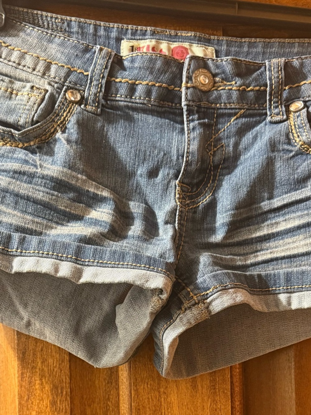 1st Kids Denim Blue Women Juniors Casual Jean Shorts SZ 7 Rhinestones